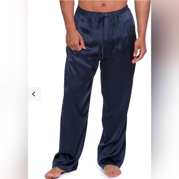 LilySilk Pajama Pants Men Big&Tall Navy XXXL Momme 100% Pure Mulberry Silk Soft - Picture 1 of 8